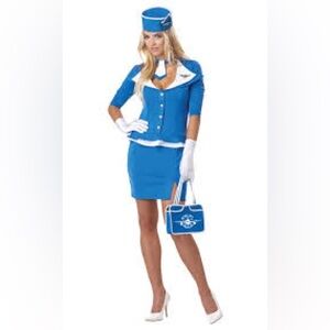 New Unopened California Costumes Blue & White Halloween Retro Stewardess Outfit